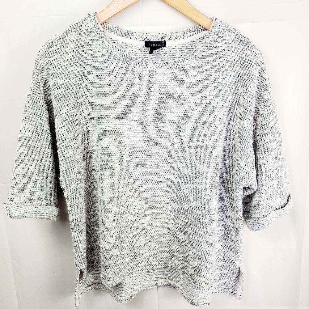 Forever 21 White Black Tweed Crop Top Pullover  High L…
